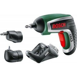 Bosch Visseuse Sans Fil IXO IV Deluxe avec 10 Embouts de Vissage, Renvoi d'Angle, Adapteur Excentrique et Chargeur 0603981002