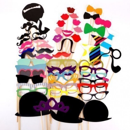 58pcs masque avec bâton pour Masquerade cravate/ couronne/ lunettes/ moustache