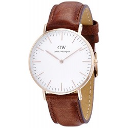 Daniel Wellington - 0507DW - St Mawes - Montre Mixte - Quartz Analogique - Cadran Rose - Bracelet Cuir Marron