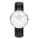 Daniel Wellington - 0608DW - Sheffield - Montre Mixte - Quartz Analogique - Cadran Argent - Bracelet Cuir Noir