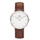 Daniel Wellington - 0607DW - St Mawes - Montre Mixte - Quartz Analogique - Cadran Argent - Bracelet Cuir Marron