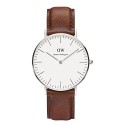 Daniel Wellington - 0607DW - St Mawes - Montre Mixte - Quartz Analogique - Cadran Argent - Bracelet Cuir Marron