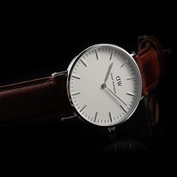 Daniel Wellington - 0607DW - St Mawes - Montre Mixte - Quartz Analogique - Cadran Argent - Bracelet Cuir Marron