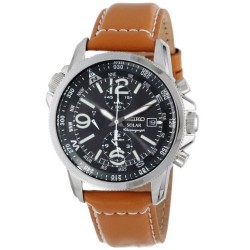 Seiko - SSC081P1 - Solar - Montre Homme - Chronographe - Cadran Noir - Bracelet Cuir Marron