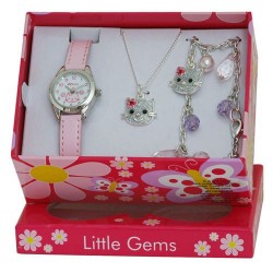 Ravel - R2212 - Coffret Cadeau - Montre Fille - Quartz Analogique - Bracelet Plastique Rose + Collier et Bracelet chat