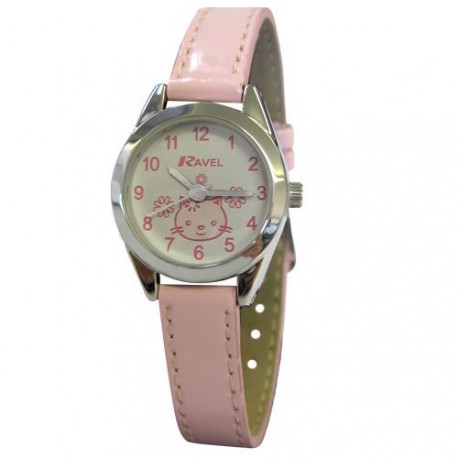 Ravel - R2212 - Coffret Cadeau - Montre Fille - Quartz Analogique - Bracelet Plastique Rose + Collier et Bracelet chat