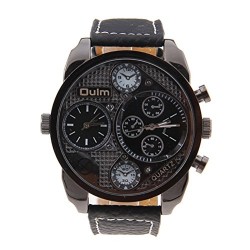 Foxnovo Grand cadran rond Dual Time Cool masculine Oulm 9316 affichage Quartz bracelet montre avec bande d''unité centrale (noir