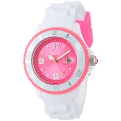 ICE-Watch - Montre Mixte - Quartz Analogique - Ice-White - White - fluo pink - Small - Cadran Rose - Bracelet Silicone Blanc - S