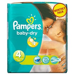 Pampers - Baby Dry - Couches Taille 4 Maxi (7-18 kg) - Pack économique 1 mois de consommation x174 couches