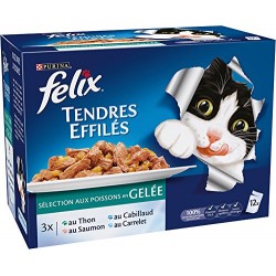 FELIX Tendres Effilés en Gelée Poissons - 12x100 g - pour chat adulte - Lot de 6