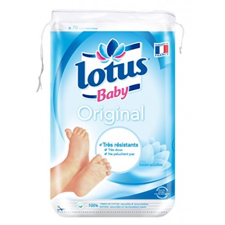 Lotus Baby Original Maxi Cotons Carrés Bi-Faces 70 Cotons - Lot de 10