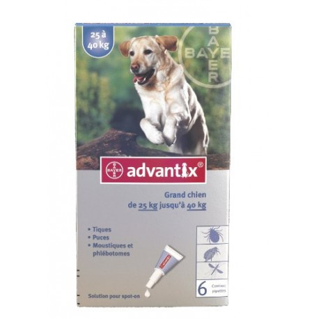 Advantix - Pipettes Antiparasitaires Pour Chien + 25 kg/Bayer - Boite de 6 Pipettes