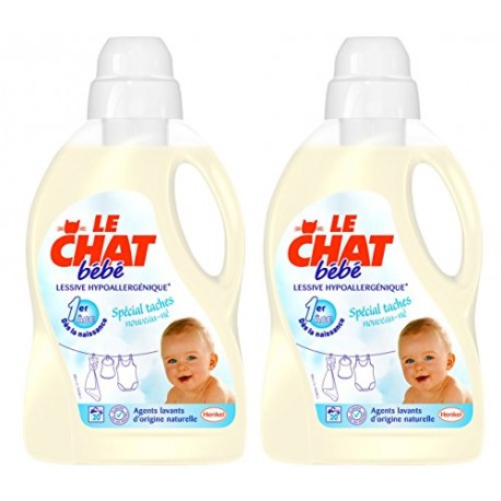 Le Chat Bébé Lessive Liquide Concentrée Hypoallergénique Flacon 1,5 L / 20 Lavages Lot de 2