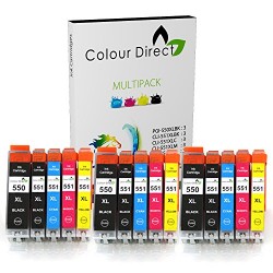 15 XL ColourDirect CLI-551XL/ PGI-550XL Compatible Cartouches d'encre pour MG5450 MG5550 MG5650 MG6350 MG6450 MG6650 MX725 MX925