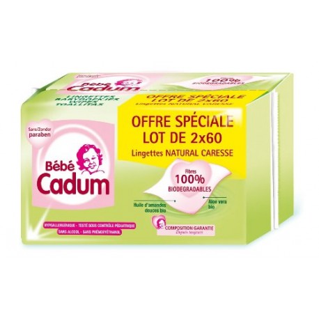 Bébé Cadum Hygiène et Soin Bébé Lingettes Natural Caresse 2 x 60 Lot de 3