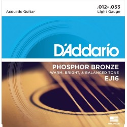 D'Addario Cordes en bronze phosphoreux pour guitare acoustique D'Addario EJ16, Light, 12-53