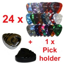 rockpicks - 24 x Mediators pour guitares et basses 3 forces différentes + 1 x Pickholder en noir ou argent