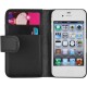 JAMMYLIZARD | Housse en Cuir Wallet Flip Case pour iPhone 4 4S, protège écran inclus (NOIR)