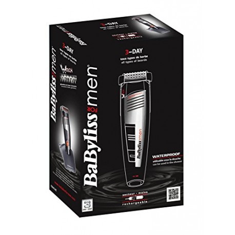 Babyliss E845IE Tondeuse Barbe Lames Wtech Waterproof Rechargeable + Socle Rechargeable 3 Jours