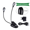 LE Rechargeable LED Lampe de Lecture, Portable Music Stand Lights, Dual Head, 4-niveau de luminosité, Adaptateur Secteur et Câbl