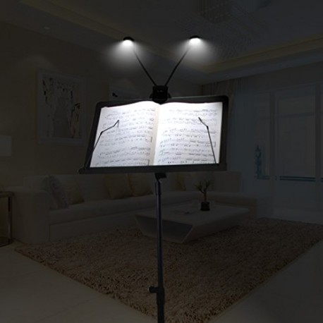 LE Rechargeable LED Lampe de Lecture, Portable Music Stand Lights, Dual Head, 4-niveau de luminosité, Adaptateur Secteur et Câbl