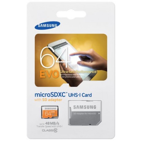 Samsung 64Go Carte Mémoire SDXC UHS-I EVO Micro SD Classe 10 avec adaptateur SD